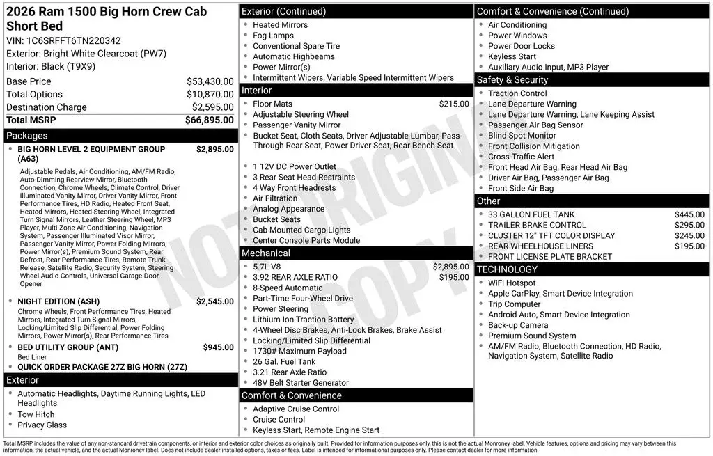 new 2026 Ram 1500 car, priced at $56,047