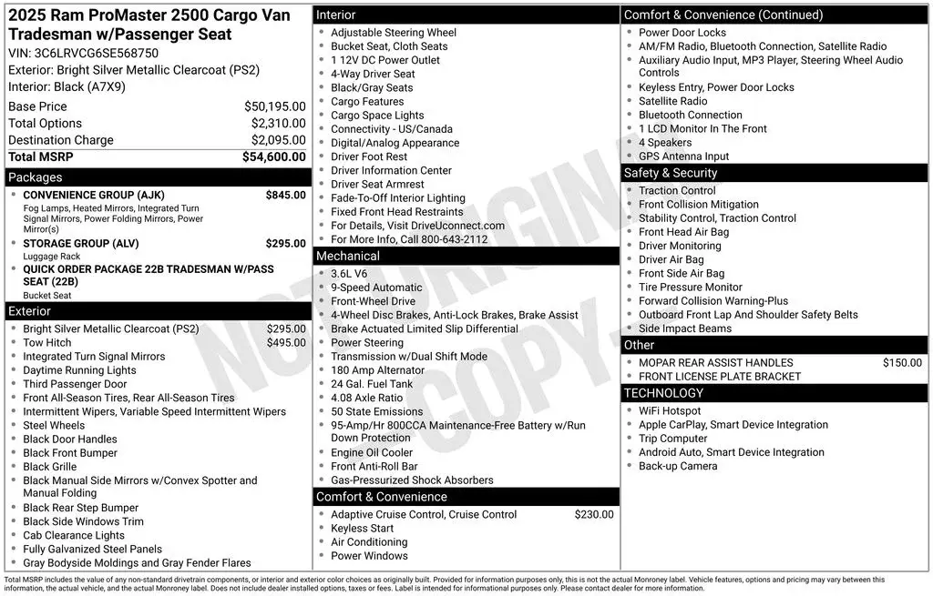 new 2025 Ram ProMaster 2500 car, priced at $48,199