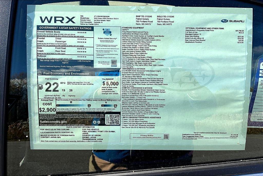 new 2025 Subaru WRX car, priced at $40,322