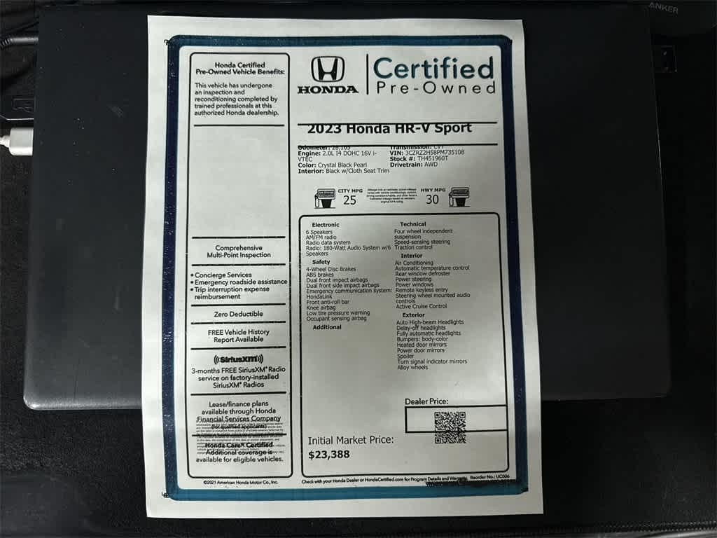 used 2023 Honda HR-V car, priced at $22,895