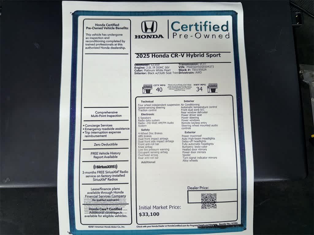 used 2025 Honda CR-V Hybrid car, priced at $32,725