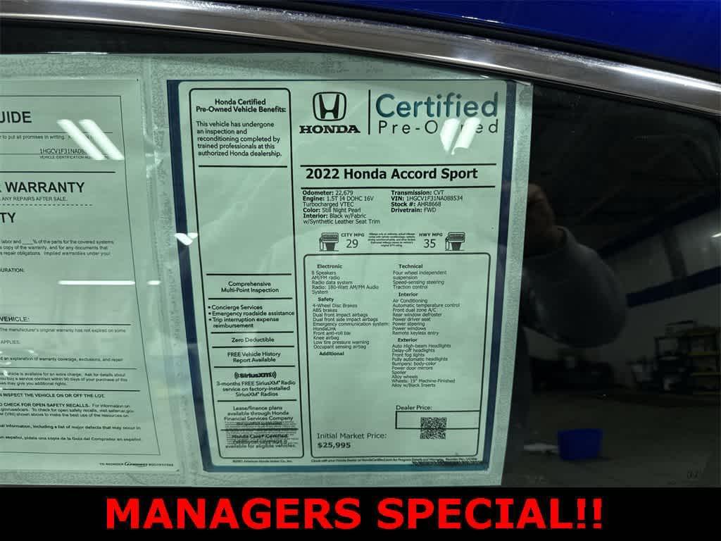 used 2022 Honda Accord car, priced at $22,650