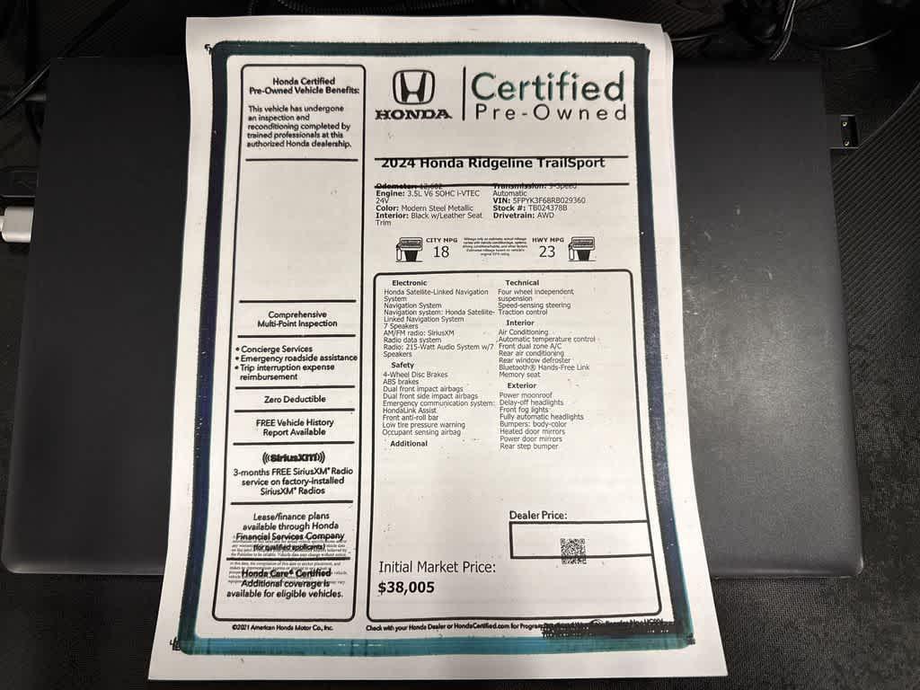 used 2024 Honda Ridgeline car, priced at $38,200