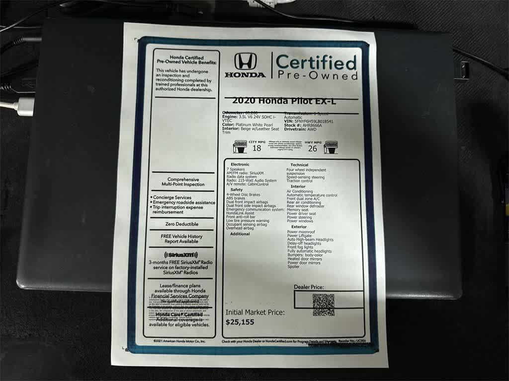 used 2020 Honda Pilot car, priced at $25,155