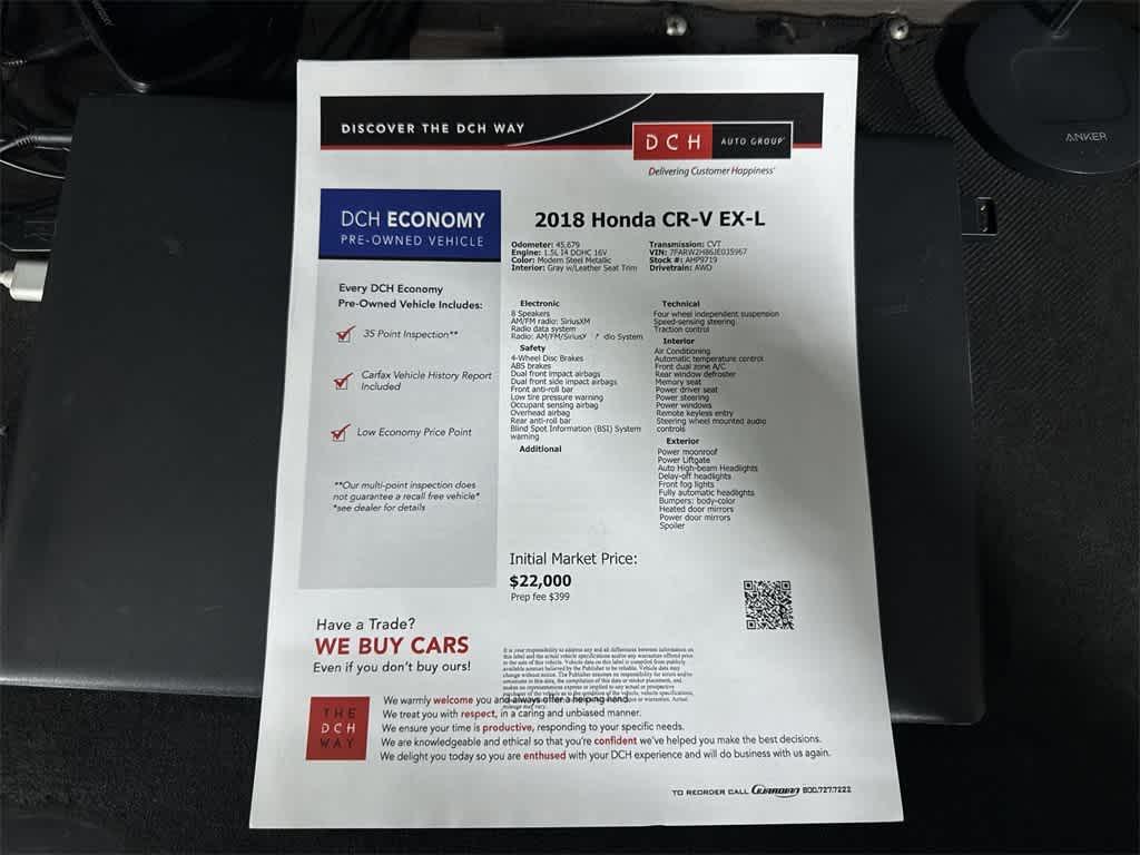 used 2018 Honda CR-V car, priced at $21,250