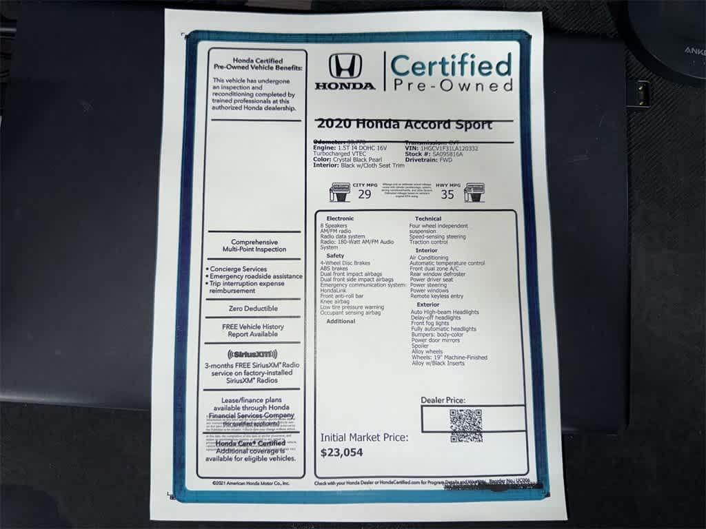 used 2020 Honda Accord car, priced at $22,100