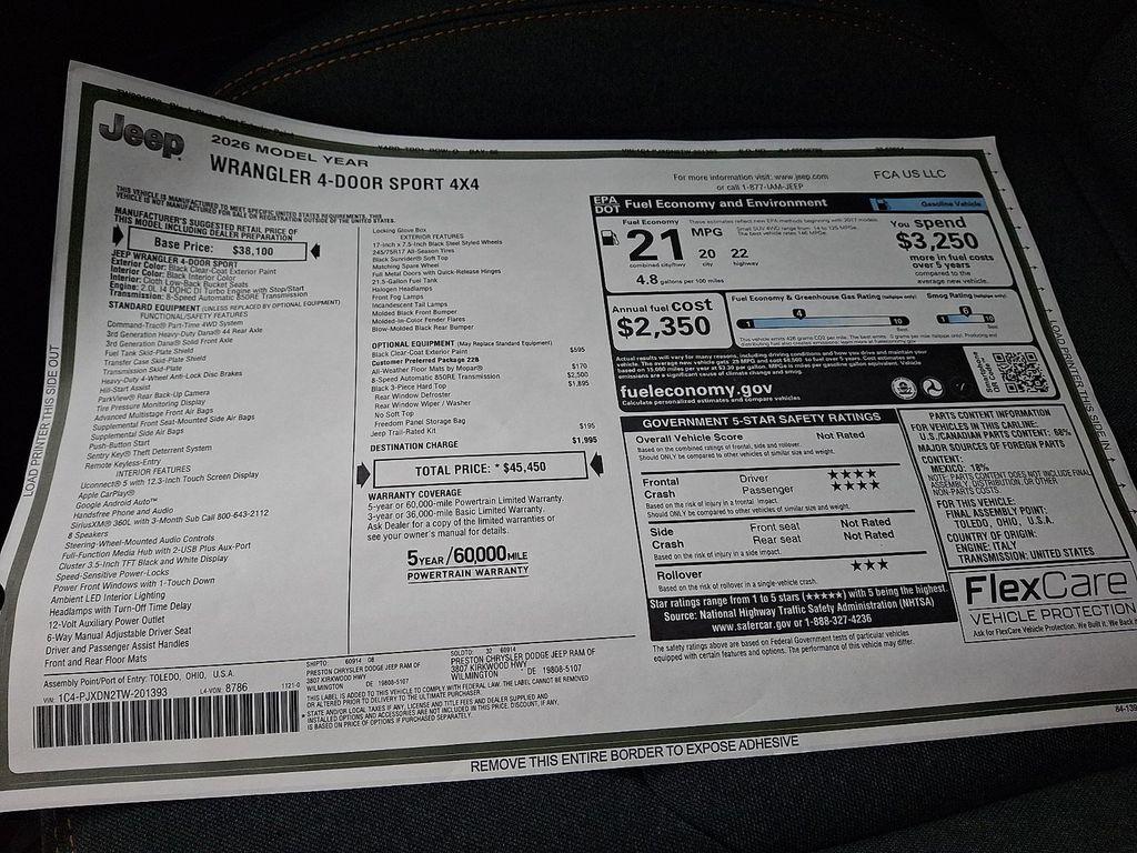 new 2026 Jeep Wrangler car, priced at $43,500