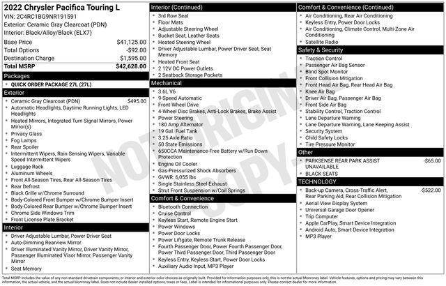 used 2022 Chrysler Pacifica car, priced at $22,243