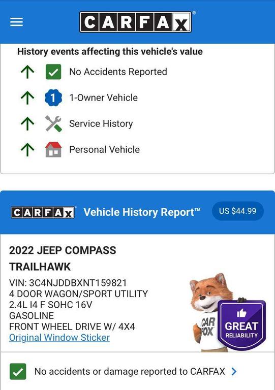 used 2022 Jeep Compass car, priced at $18,974