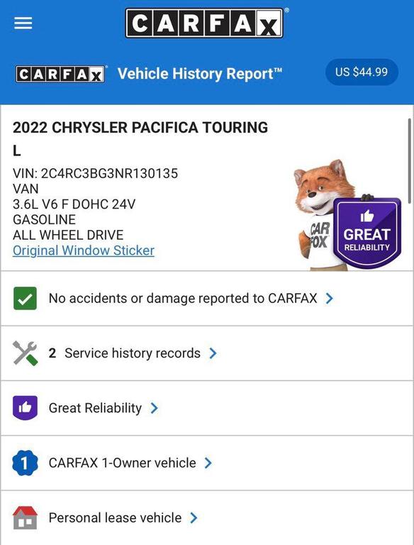 used 2022 Chrysler Pacifica car, priced at $31,574