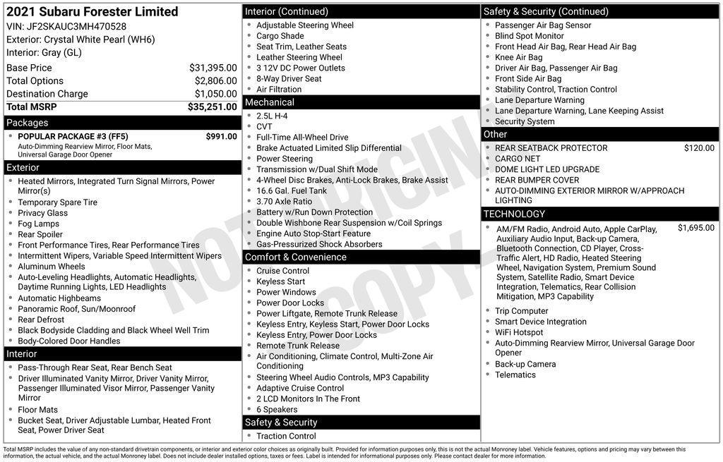 used 2021 Subaru Forester car, priced at $25,500