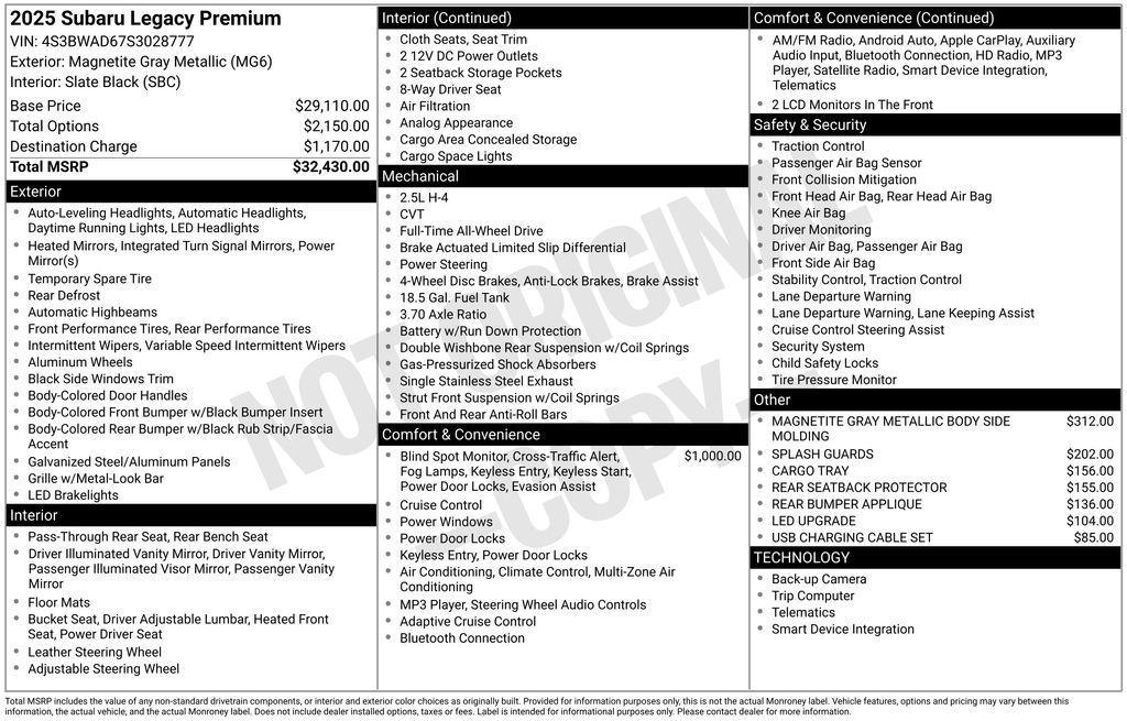 used 2025 Subaru Legacy car, priced at $27,588