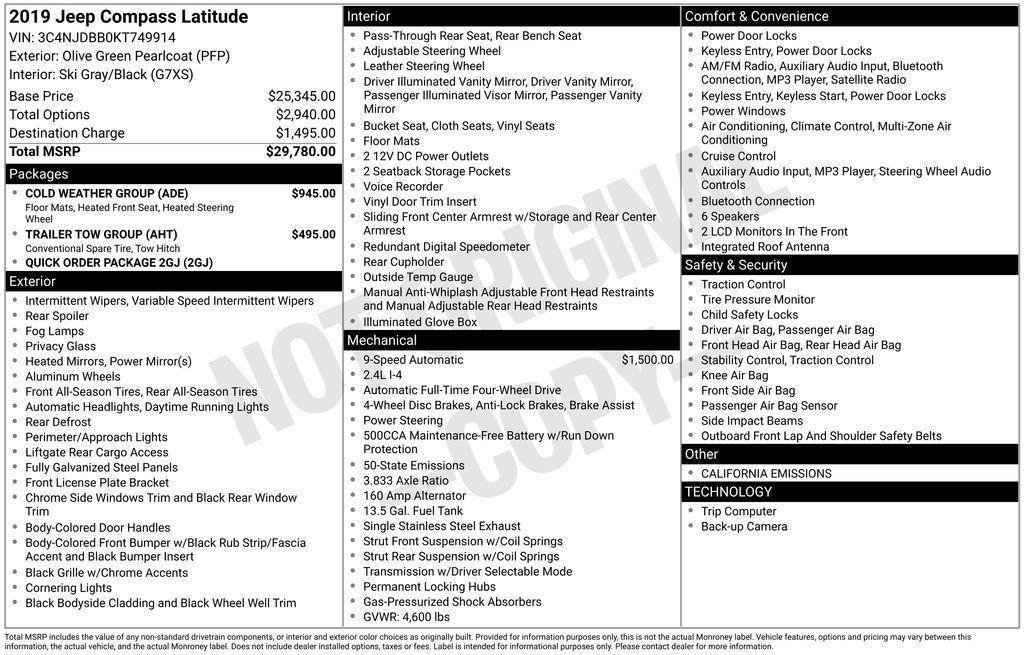 used 2019 Jeep Compass car, priced at $16,000