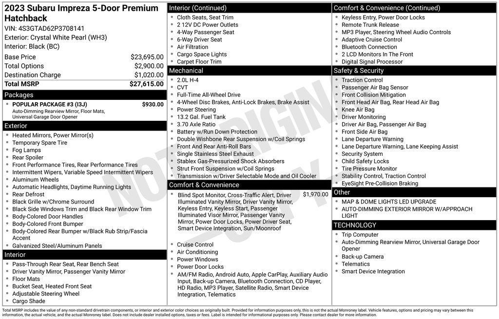 used 2023 Subaru Impreza car, priced at $20,924