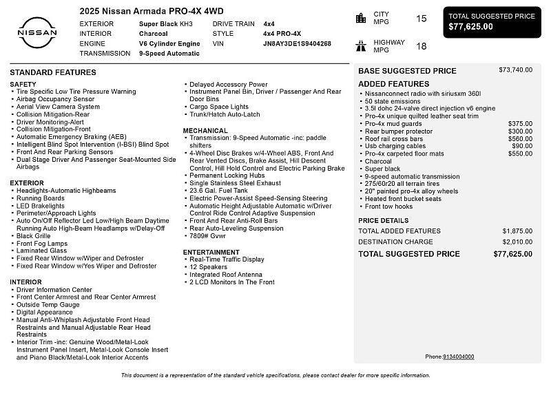 new 2025 Nissan Armada car, priced at $69,305