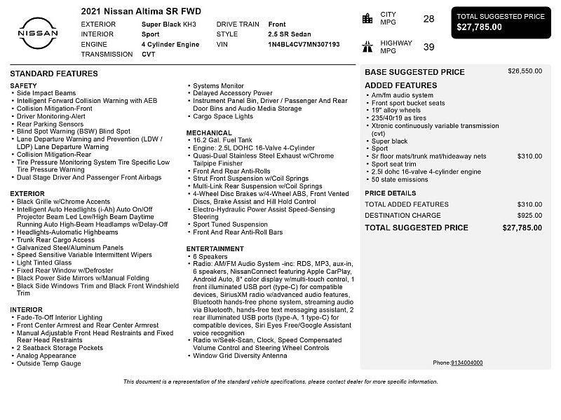 used 2021 Nissan Altima car, priced at $13,425