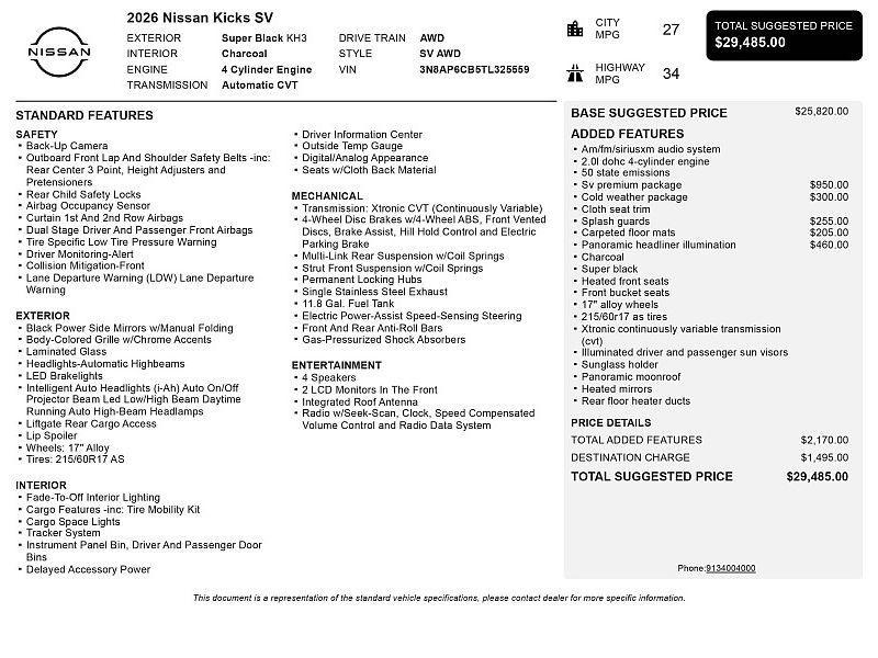 new 2026 Nissan Kicks car, priced at $26,392