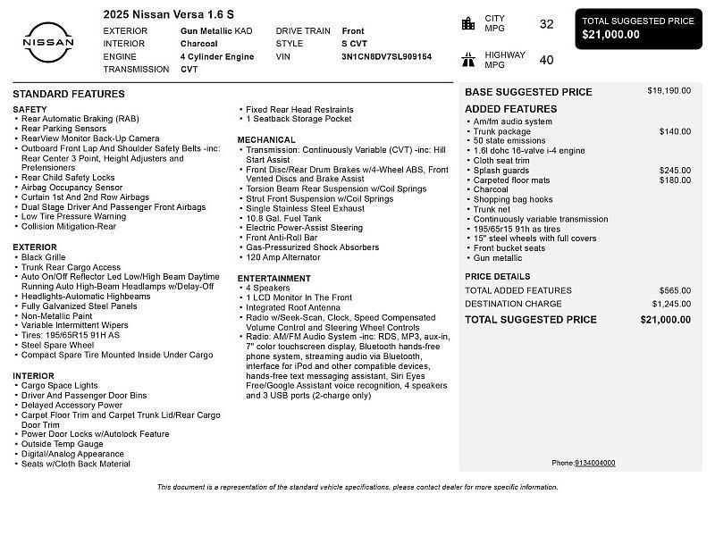 new 2025 Nissan Versa car, priced at $16,667