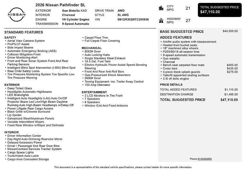 new 2026 Nissan Pathfinder car, priced at $42,330