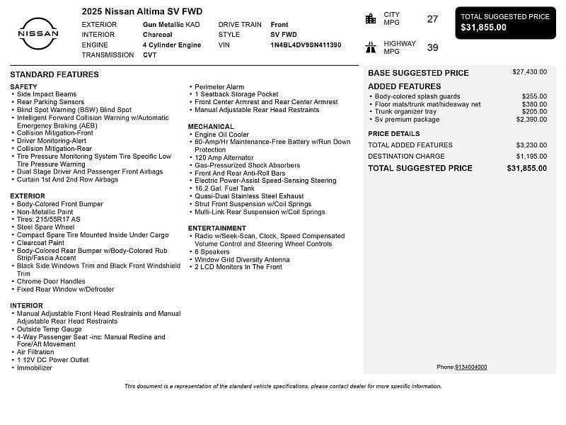 new 2025 Nissan Altima car, priced at $25,212