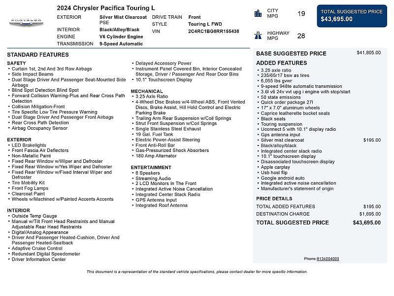 used 2024 Chrysler Pacifica car, priced at $26,670