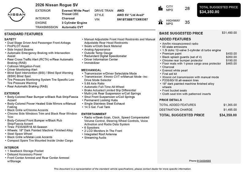 new 2026 Nissan Rogue car, priced at $29,919