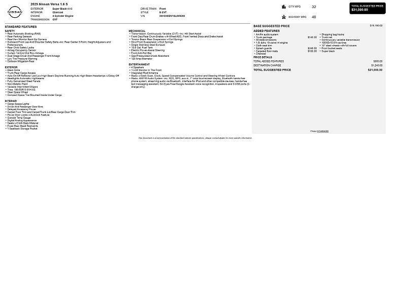 new 2025 Nissan Versa car, priced at $16,667