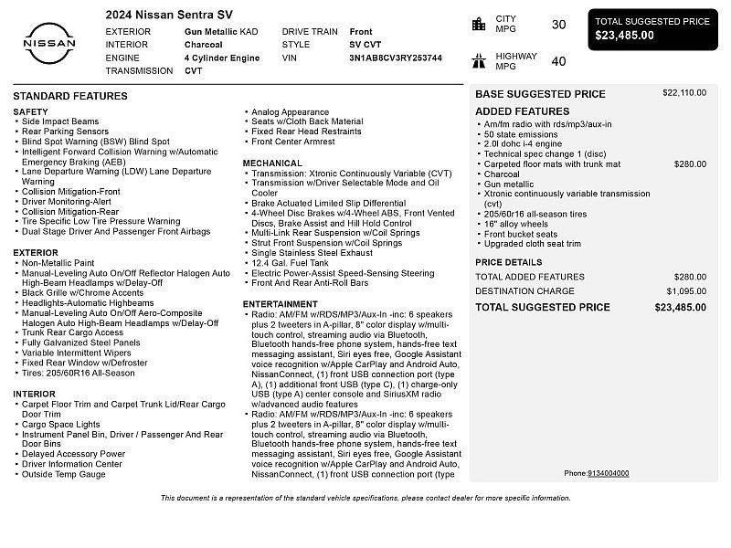 used 2024 Nissan Sentra car, priced at $16,670