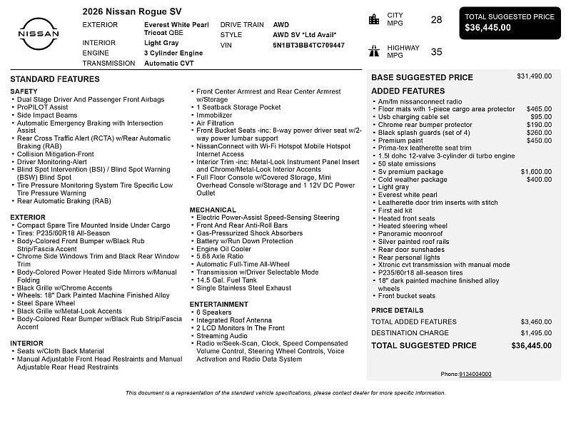 new 2026 Nissan Rogue car, priced at $33,645