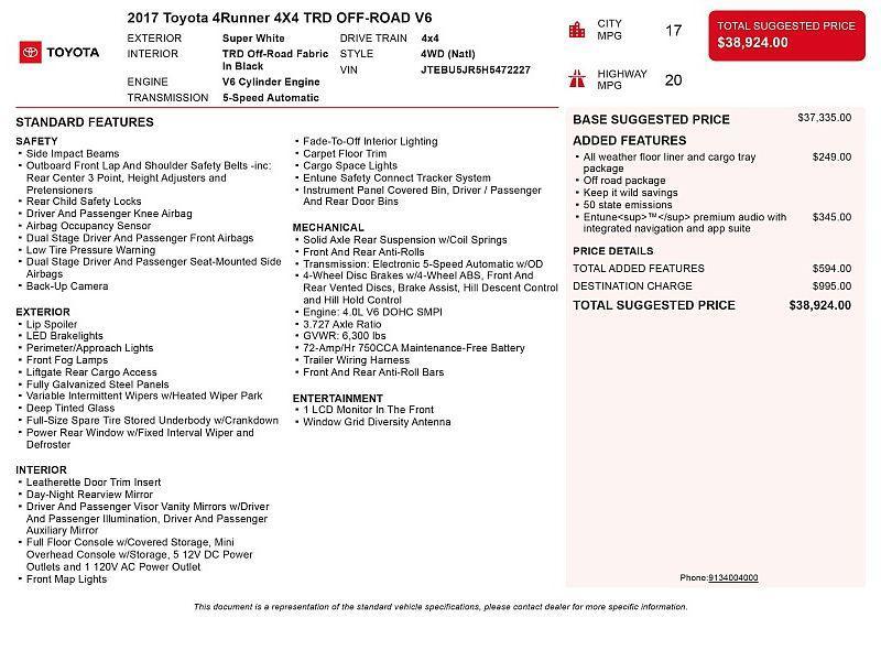 used 2017 Toyota 4Runner car, priced at $26,750