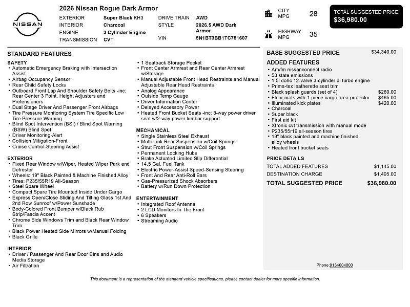 new 2026 Nissan Rogue car, priced at $34,480