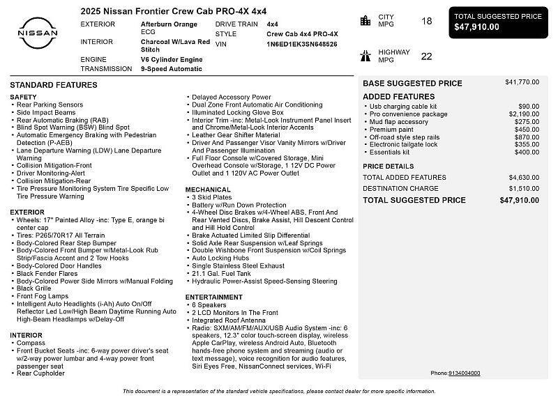 new 2025 Nissan Frontier car, priced at $41,410