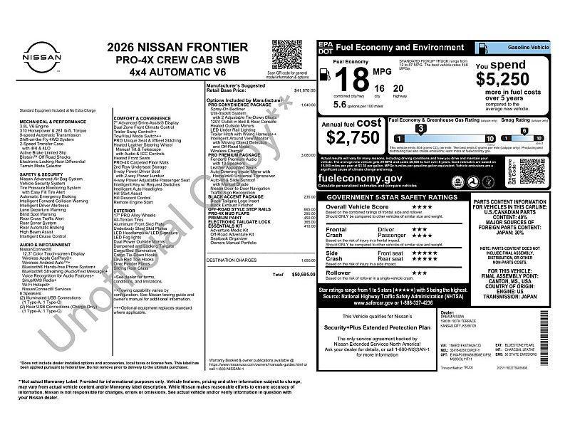new 2026 Nissan Frontier car, priced at $48,195