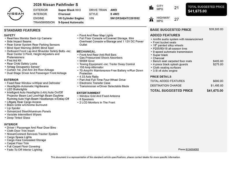 new 2026 Nissan Pathfinder car, priced at $37,189