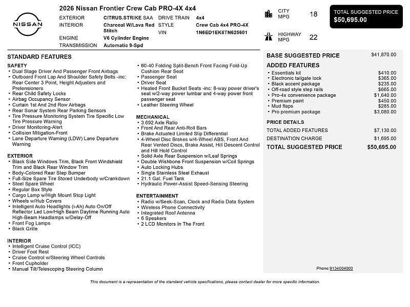 new 2026 Nissan Frontier car, priced at $48,195