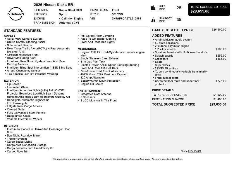 new 2026 Nissan Kicks car, priced at $28,113