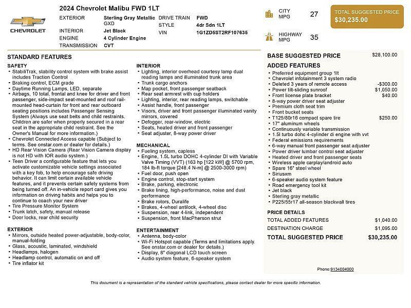 used 2024 Chevrolet Malibu car, priced at $17,925