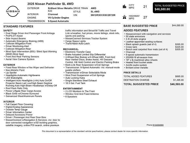 new 2025 Nissan Pathfinder car, priced at $41,580