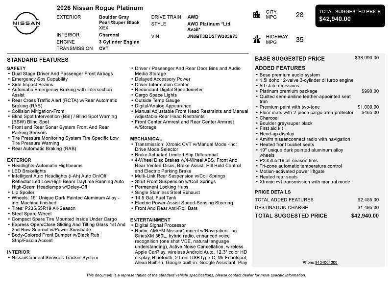 new 2026 Nissan Rogue car, priced at $39,264