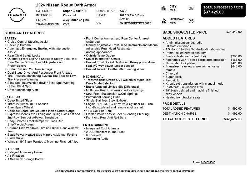 new 2026 Nissan Rogue car, priced at $33,150