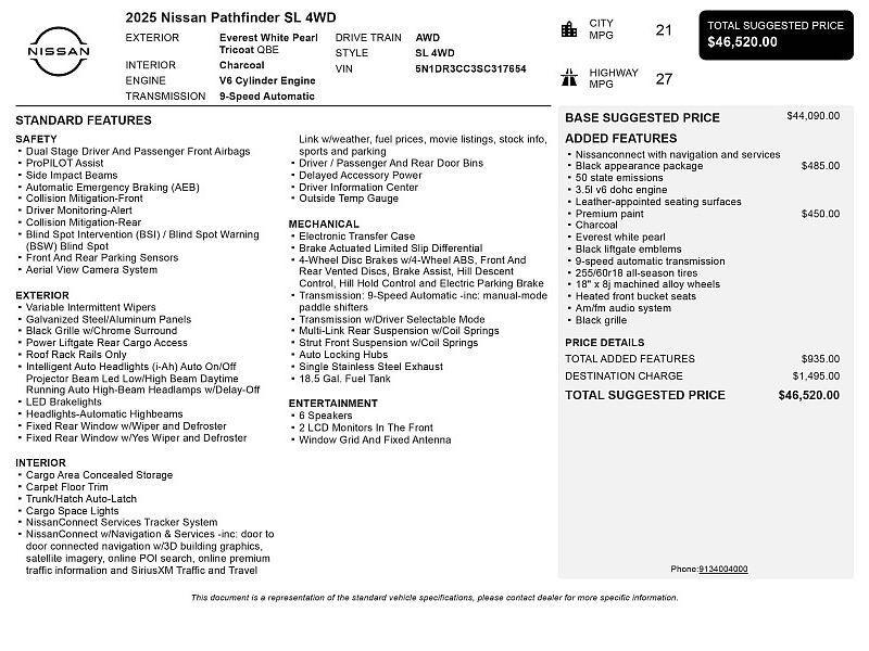 new 2025 Nissan Pathfinder car, priced at $41,795