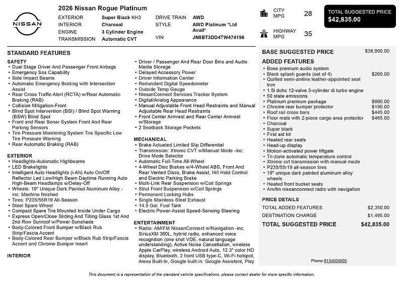 new 2026 Nissan Rogue car, priced at $38,355