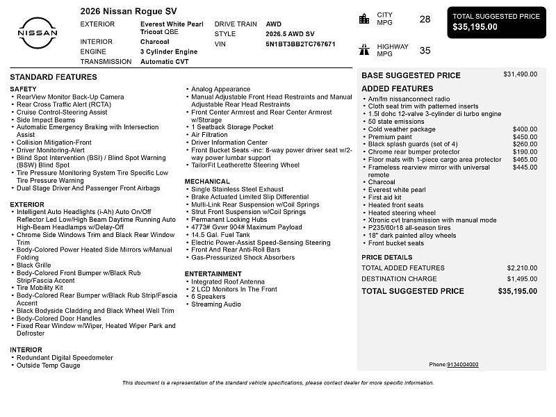 new 2026 Nissan Rogue car, priced at $30,960