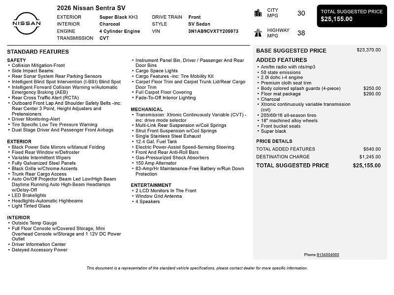 new 2026 Nissan Sentra car, priced at $23,935