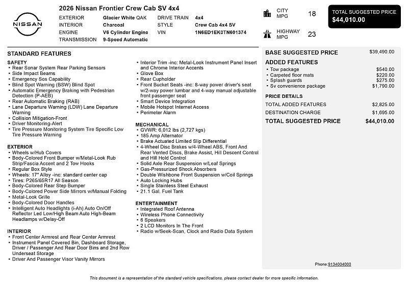 new 2026 Nissan Frontier car, priced at $40,970