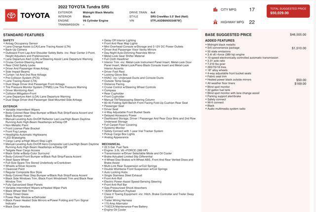 used 2022 Toyota Tundra car, priced at $35,100