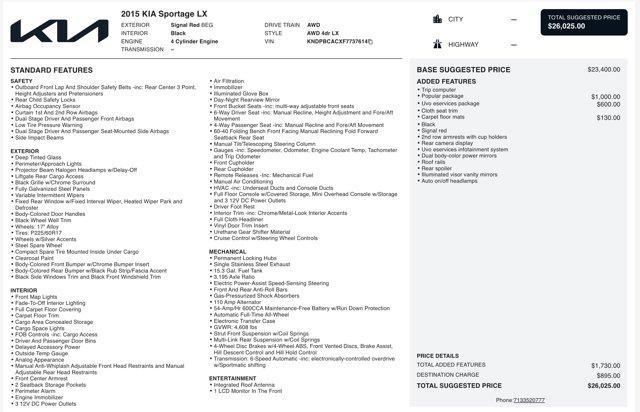 used 2015 Kia Sportage car, priced at $9,000