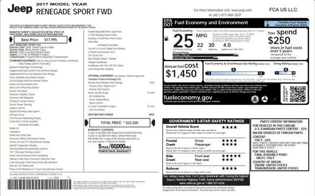 used 2017 Jeep Renegade car, priced at $9,045