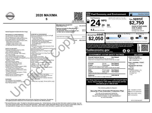 used 2020 Nissan Maxima car, priced at $15,400