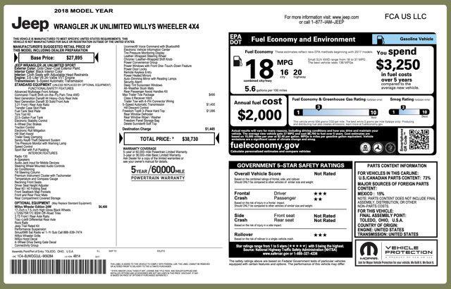 used 2018 Jeep Wrangler JK Unlimited car, priced at $17,100